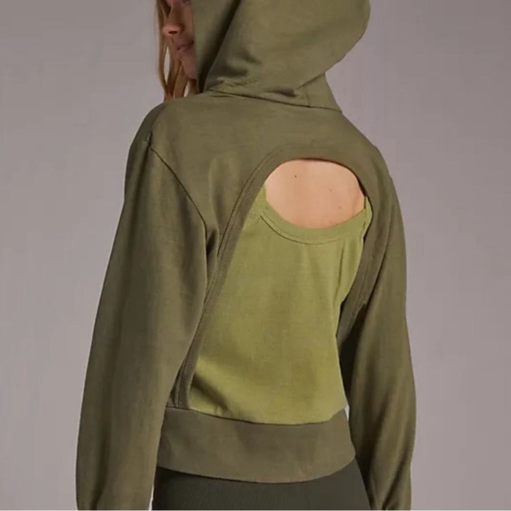 Anthropologie Womens Porridge Layered Cut Out Hoodie Top SZ S